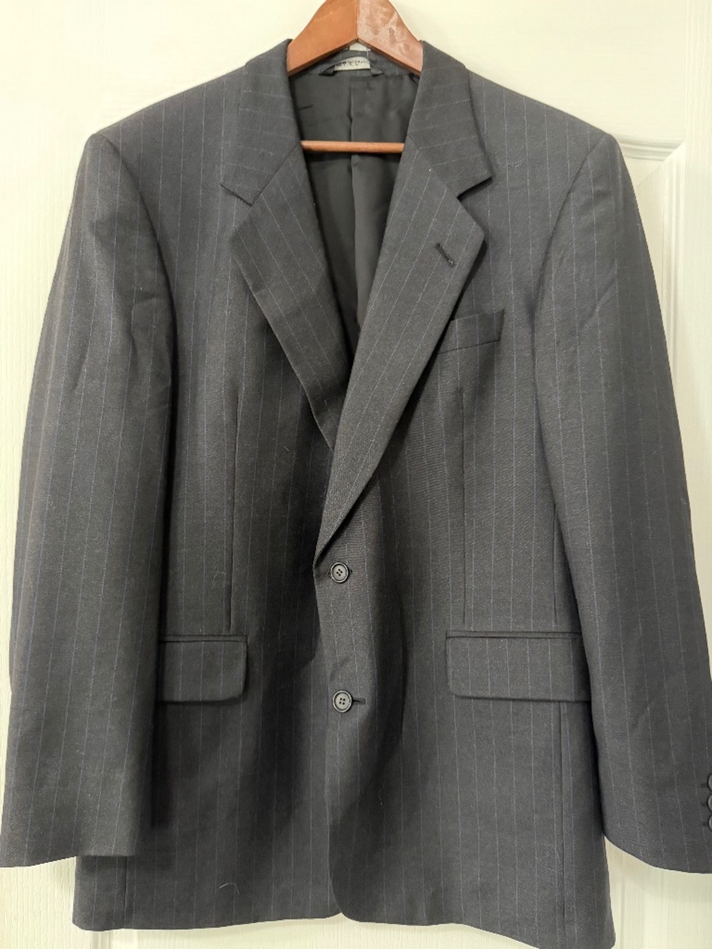Vintage Ermenegildo Zegna Pinstripe Suit Jacket Charcoal Gray Wool Blazer 42R